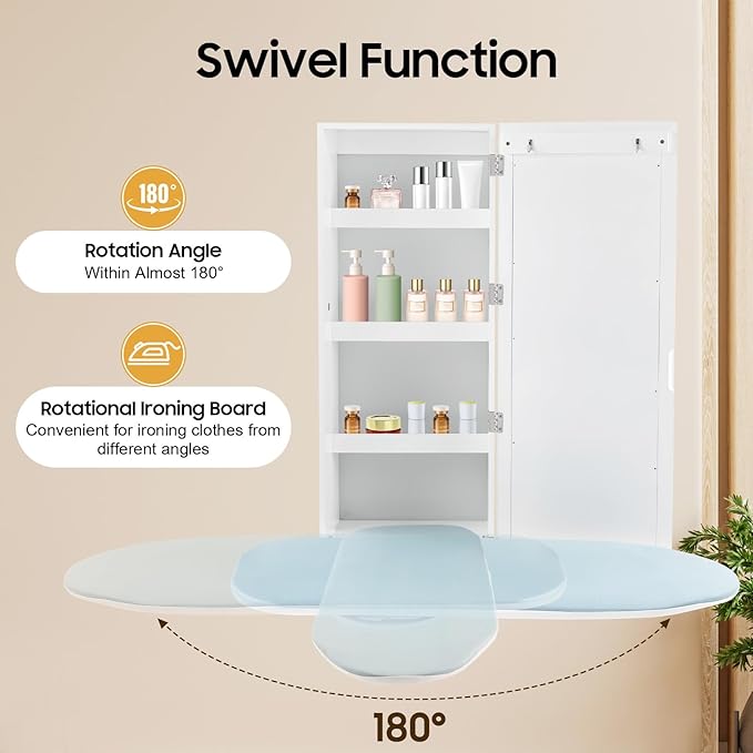 Wall-Mounted Ironing Board Cabinet, 180° Rotatable Ironing Board Closet - Image 3