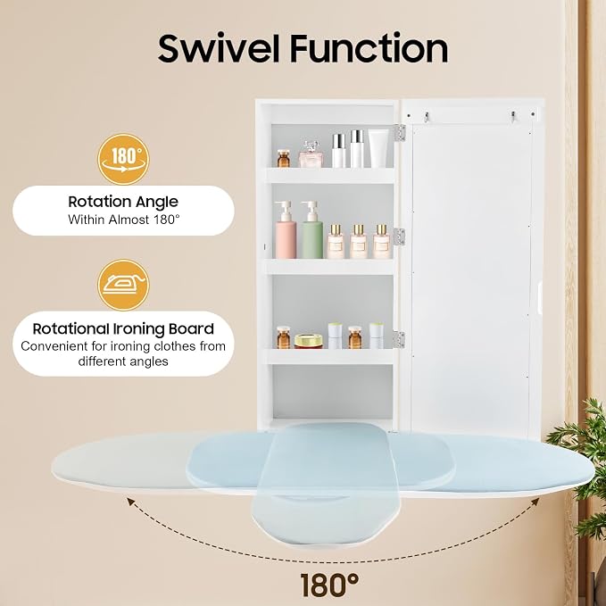 Wall-Mounted Ironing Board Cabinet, Built-in Rotating Ironing Board, Foldable - Image 6