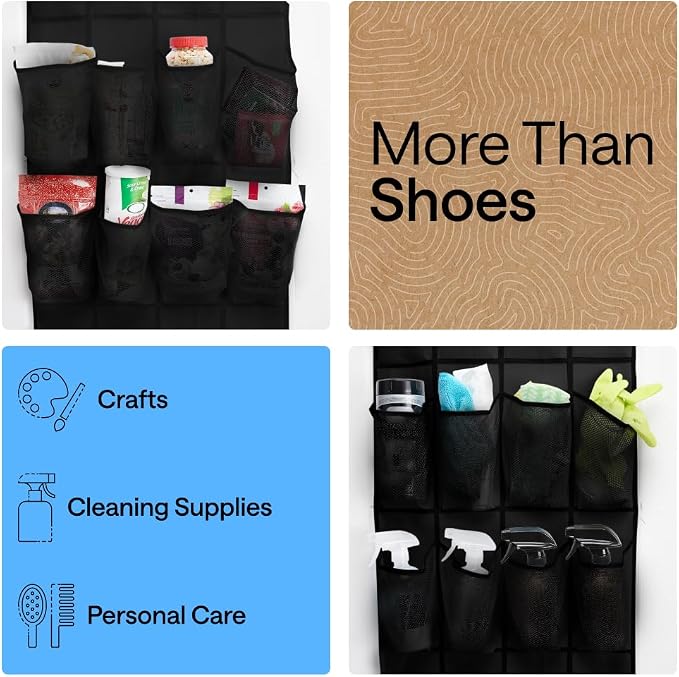 GORILLA GRIP Over the Door Shoe Organizer, 24 Extra Large Breathable Mesh - Image 6