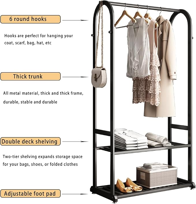 Freestanding Clothing Rack, Metal Garment Rack - Image 3