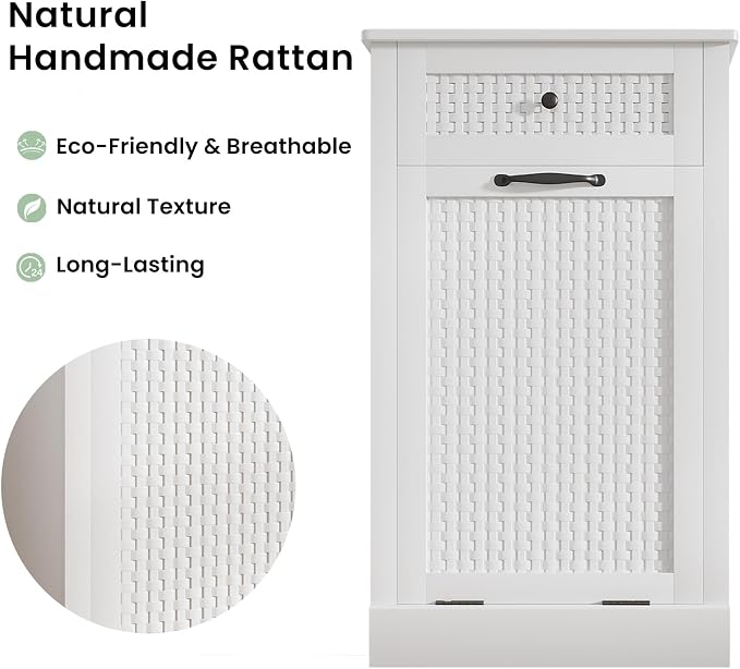 Tilt Out Laundry Hamper Cabinet, Rattan-Style Laundry Room Organization - Image 7
