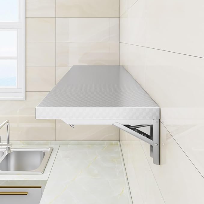 Folding Wall Table, Floating Desk, Stainless Steel, Wall Mounted Desk by Unknown