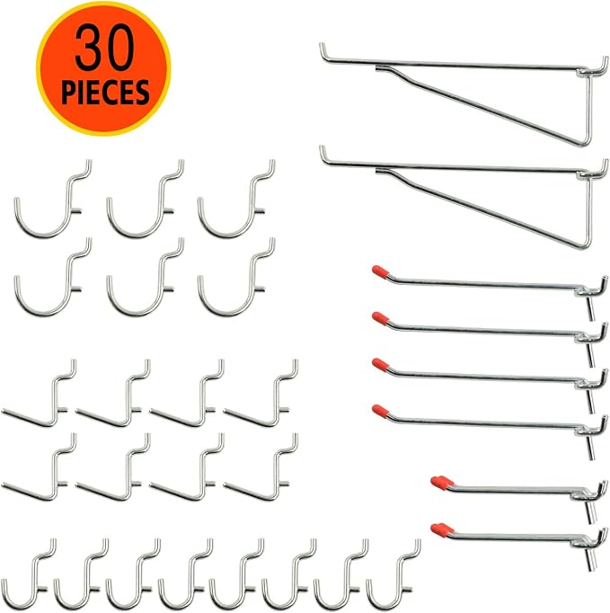 Wellmax Heavy Duty Pegboard Hooks Set – 30-Piece Peg Board Organizer Accessories - Image 8