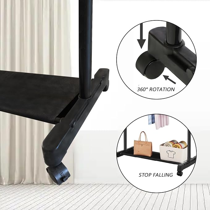 Clothes Rack on Wheels with Extra Top Storage Shelf, Expandable Rolling Garment - Image 5