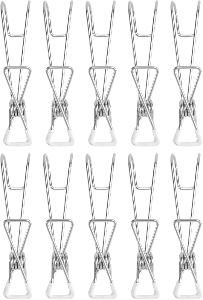 10pcs Stainless Steel Spring Hook Clothes Clips Non-Slip Large Laundry Pins by Unknown
