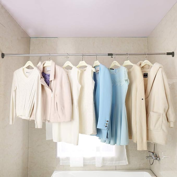BAOYOUNI Adjustable Shower Window Curtain Tension Rod Oval Head Decorative - Image 4