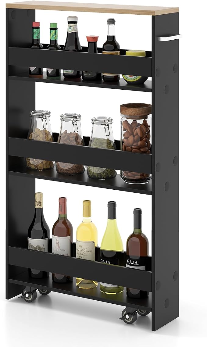 TANGZON 4-Tier Storage Trolley, Slide Out Slim Rolling Kitchen Cart by TANGZON
