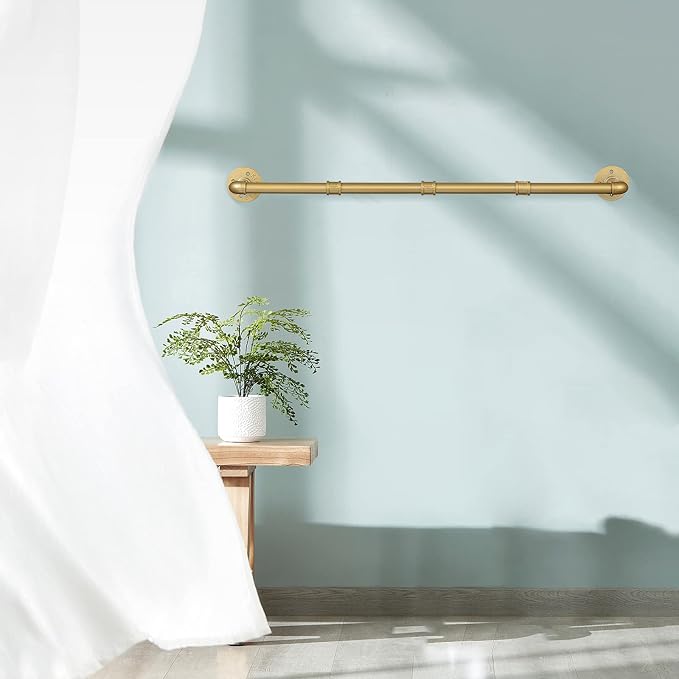 Industrial Gold Pipe Clothing Rack, Wall Ceiling Mounted Clothes Garment Rack - Image 6