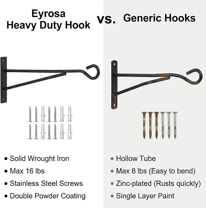 8" Hanging Plant Hooks, Rust-Proof Metal Wall Brackets - Image 5