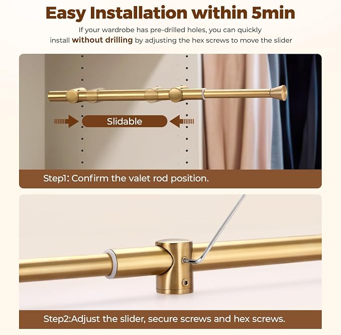 12" Pull-Out Valet Rod for Closet Organization, Add Extra Hanging Space 304 - Image 7