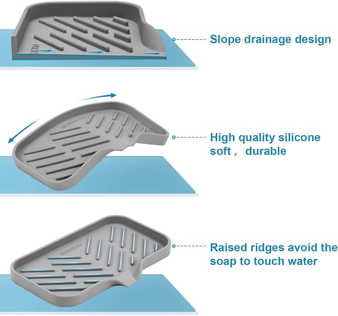 SUBEKYU Silicone Kitchen Soap Tray, Sink Tray - Image 3