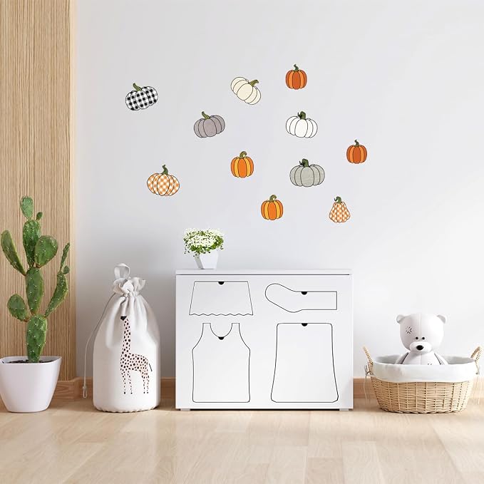 Pumpkin Gingham Plaid Fall Stickers Vinyl Autumn Themed Sticker Pack 16Pcs - Image 6