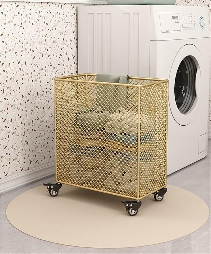 Metal Laundry Basket with Wheels, Rolling Laundry Cart, Slim Rolling Hamper by TPTBON
