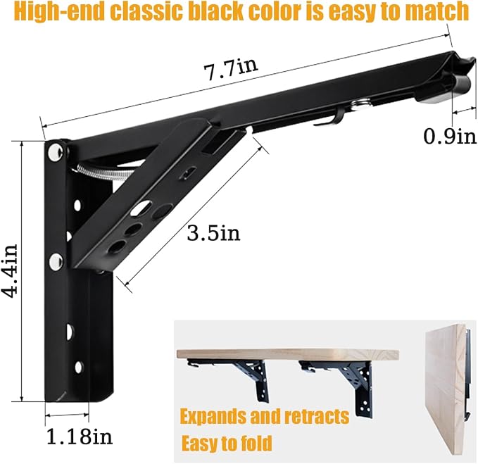 Folding Shelf Hinges, 8 in Locking Hinges 90 Degree Shelf Brackets, Save Space - Image 5