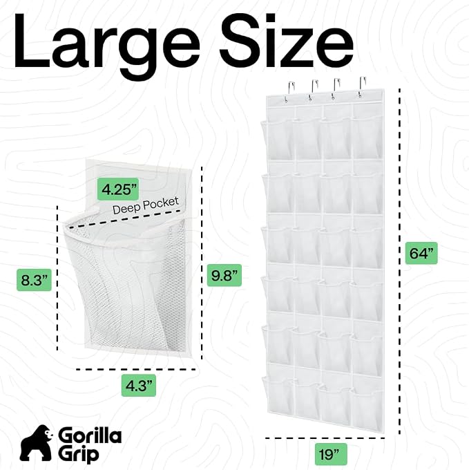 GORILLA GRIP Over the Door Shoe Organizer, 2 Pack, 24 Breathable Mesh Pockets - Image 7