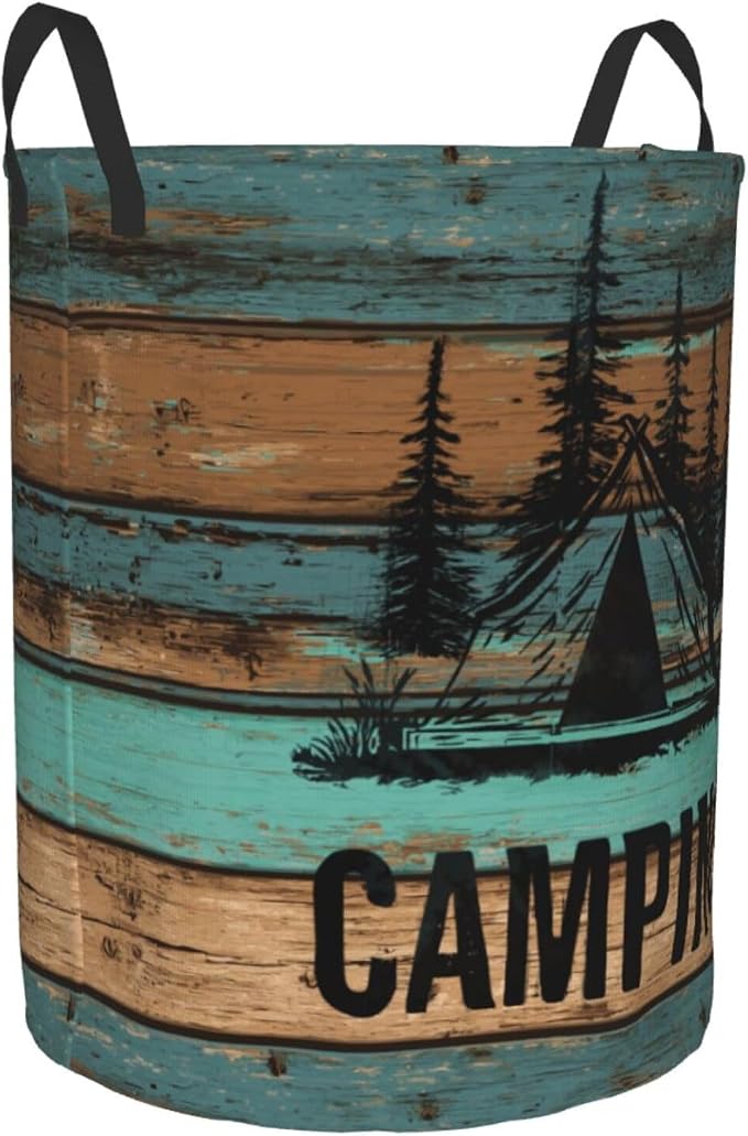 Wood Print Camping Laundry Basket Storage Bin Foldable Laundry Hamper Clothes - Image 2