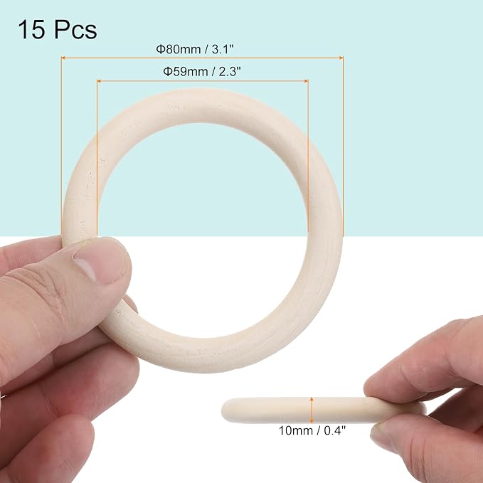 MECCANIXITY 5pcs 3.1" Unfinished Wooden Rings Smooth Natural Wood Macrame Rings - Image 2