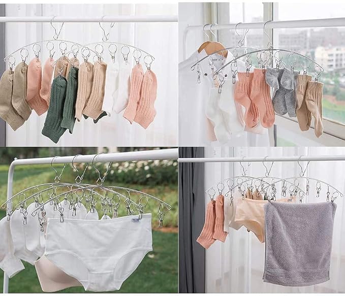 6 Pack Laundry Drying Hanger Rack, Stainless Steel Sock Underwear Peg Hanger - Image 6