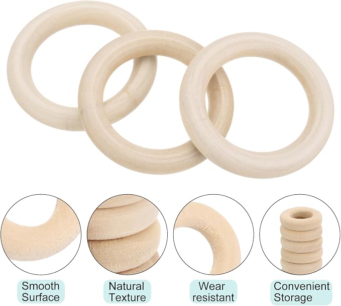 MECCANIXITY 20pcs 2.6" Unfinished Wooden Rings Smooth Natural Wood Macrame Rings - Image 3