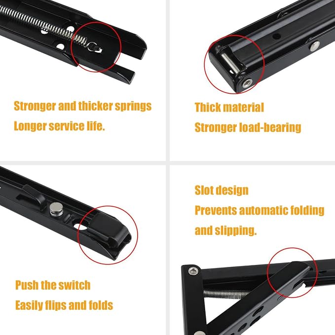 Folding Shelf Hinges, 8 in Locking Hinges 90 Degree Shelf Brackets, Save Space - Image 4
