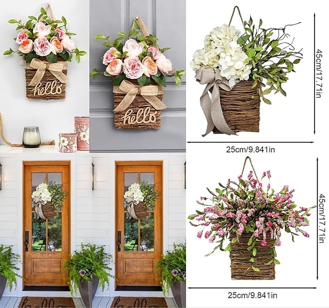 Cream Hydrangea Door Hanger Basket Wreath - Image 7