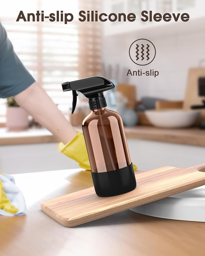 Glass Spray Bottle with Silicone Sleeve Protection, Amber Glass Spray Bottle Set - Image 5