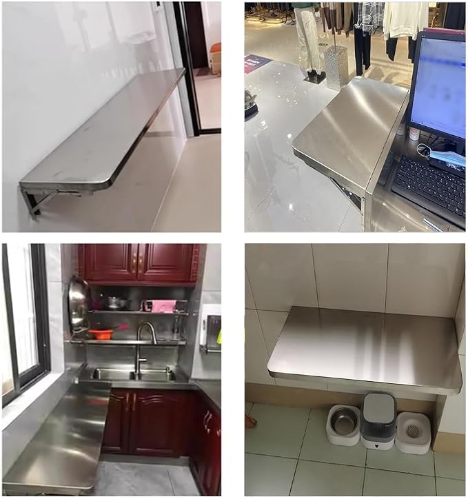 Stainless Steel Wall Mount Folding Table, Kitchen Storage Shelf, Laundry - Image 6