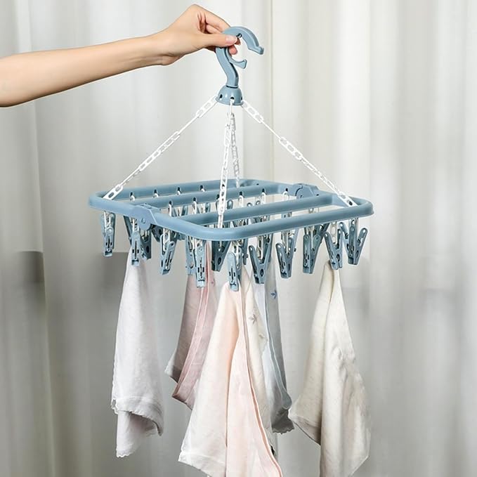 High-Capacity 32 Hook Garment Rack | Compact Foldable Design | Windproof - Image 2