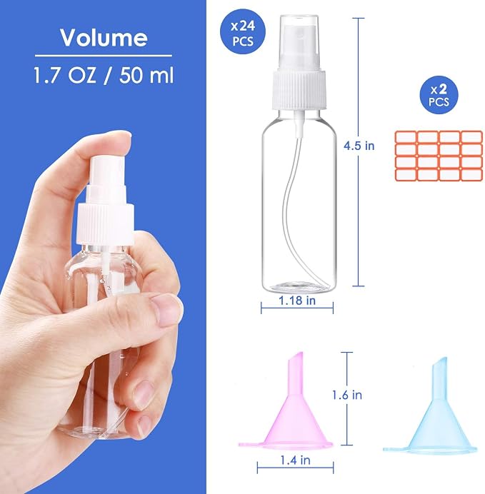 24 Pcs Spray Bottles 2oz / 55ml Clear Empty Mini Spray Bottles Refillable - Image 4