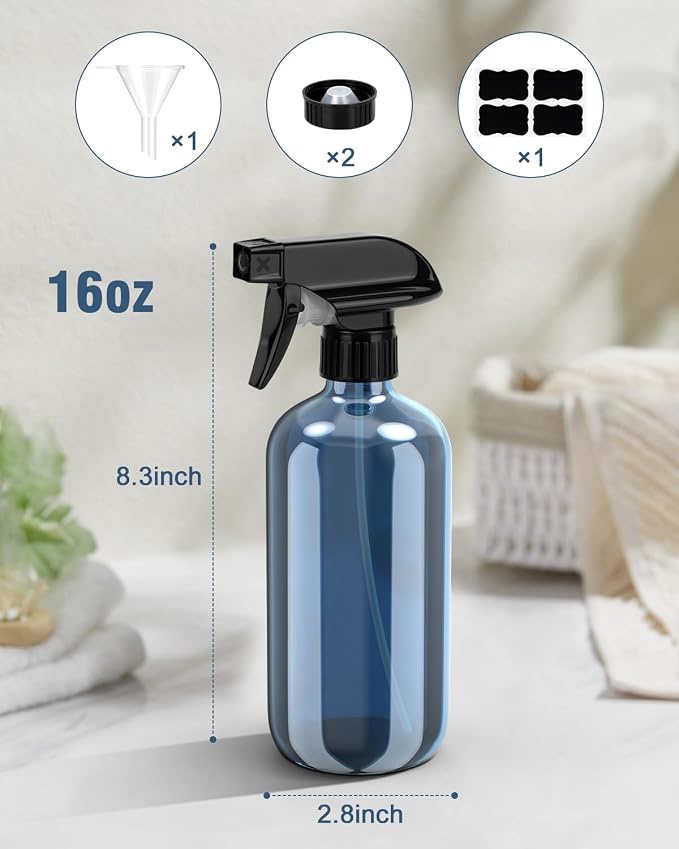 Glass Spray Bottle, Indigo Blue Glass Spray Bottle Set & Accessories Refillable - Image 3