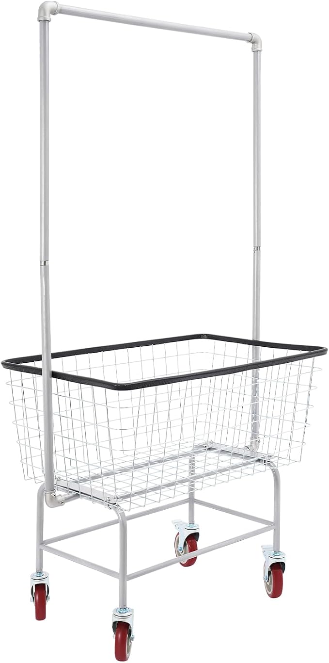 Wire Laundry Cart with Hanging Rack Commercial Rolling Laundry Cart with - Image 9