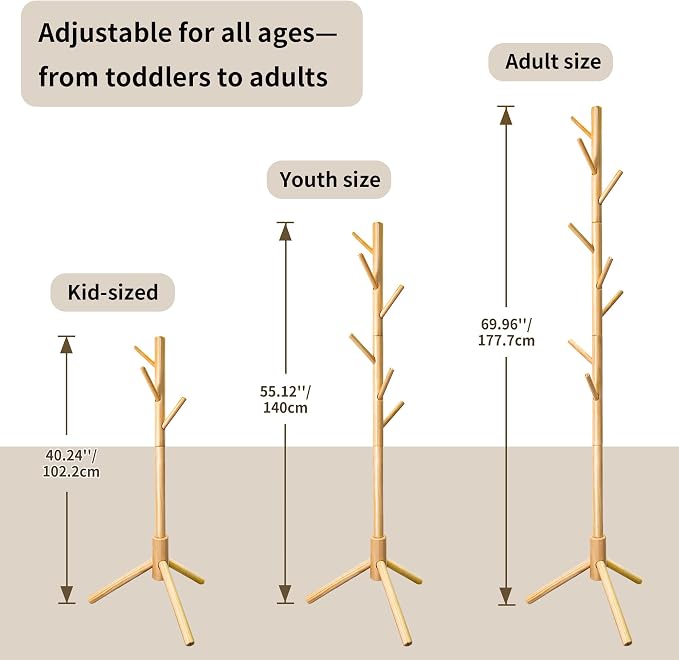 VaeFae Bamboo Coat Rack Stand, Free Standing Hall Tree - Image 3