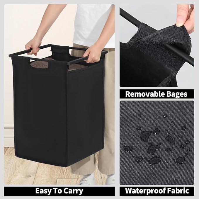 LUCKUP Laundry Hamper with Shelf, Laundry Sorter 2 Section with Removable Bags - Image 4
