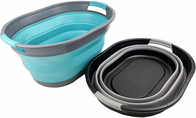 SAMMSAMMART 28L Set of 2 Oval Collapsible Plastic Laundry Basket - Image 3
