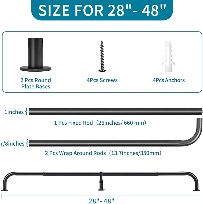 Meriville 1-Inch Diameter Wrap Around Blackout Curtain Rod, 28-Inch to 48-Inch - Image 5
