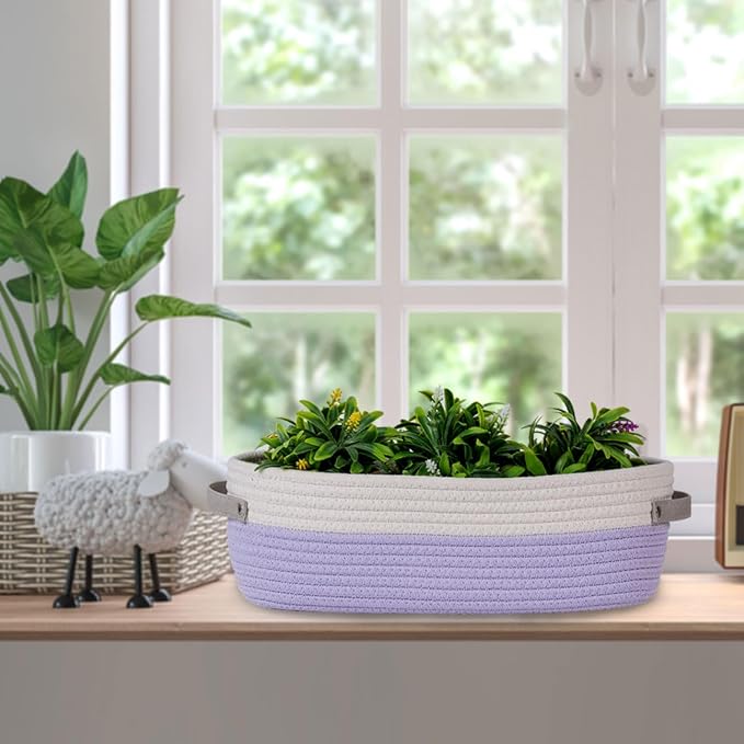 2 Pack Small Cotton Rope Woven Basket Toilet Paper Baskets - Image 5