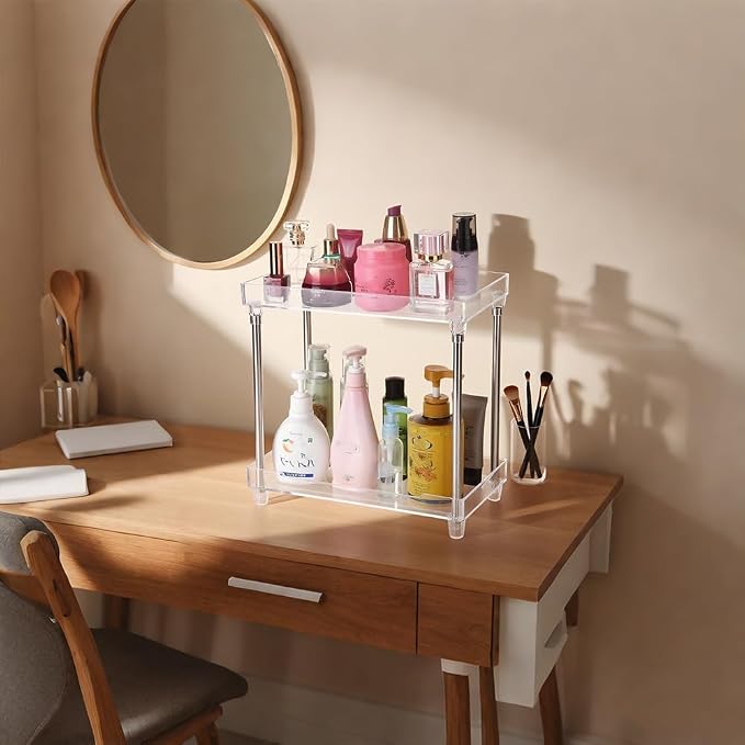 Body Spray Organizer, 2 Tier Bathroom Counter Organizer Acrylic Clear Corner - Image 4