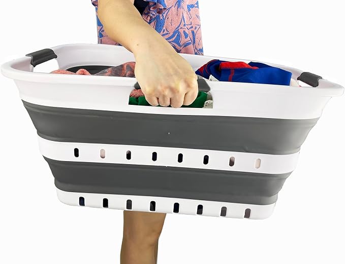 SAMMART 42L Collapsible Plastic Laundry Basket-Foldable Pop Up Storage - Image 6
