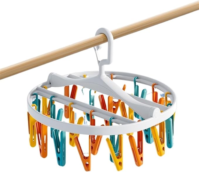 Plastic Sock Drying Rack with 24 Clips, Round Drip Drying Hanger, Swivel Wind by Unknown