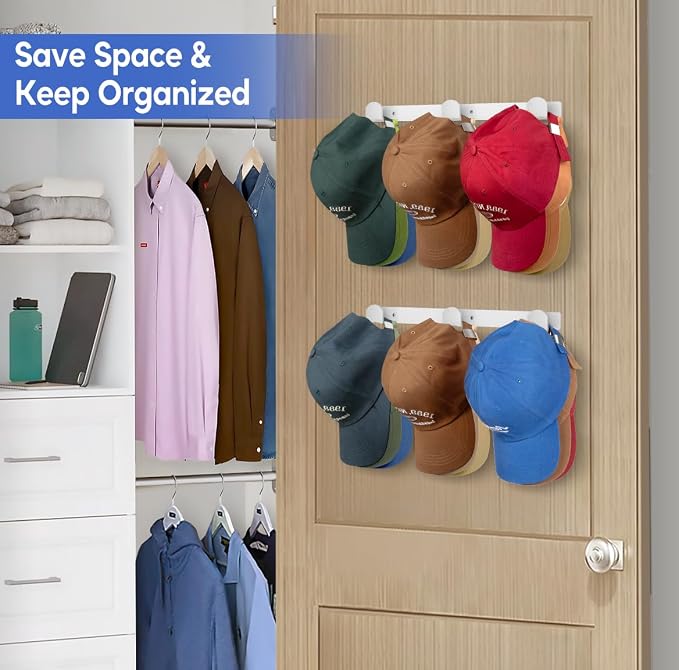 KIMBORA 2 Packs Hat Rack for Wall, Hat Organizer for Baseball Caps, 3 Mounting - Image 6