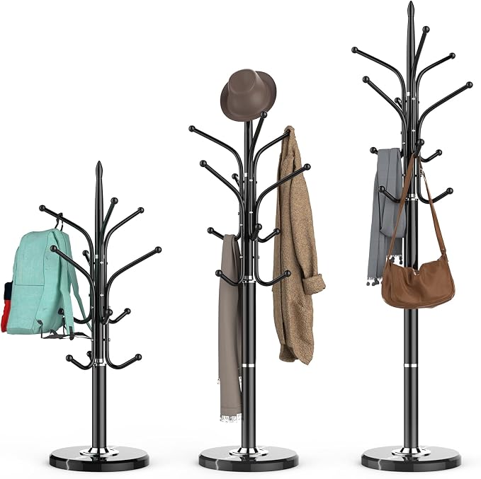 Heavy Duty Coat Rack with Marble Base, Freestanding Hall Coat Tree with 12 by HzTinT