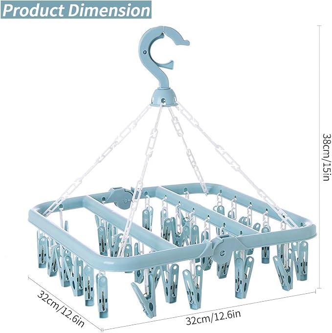 Clothes Drying Rack with 32 Clips, Foldable Hanging Rack, 360° Rotatable Hook - Image 2