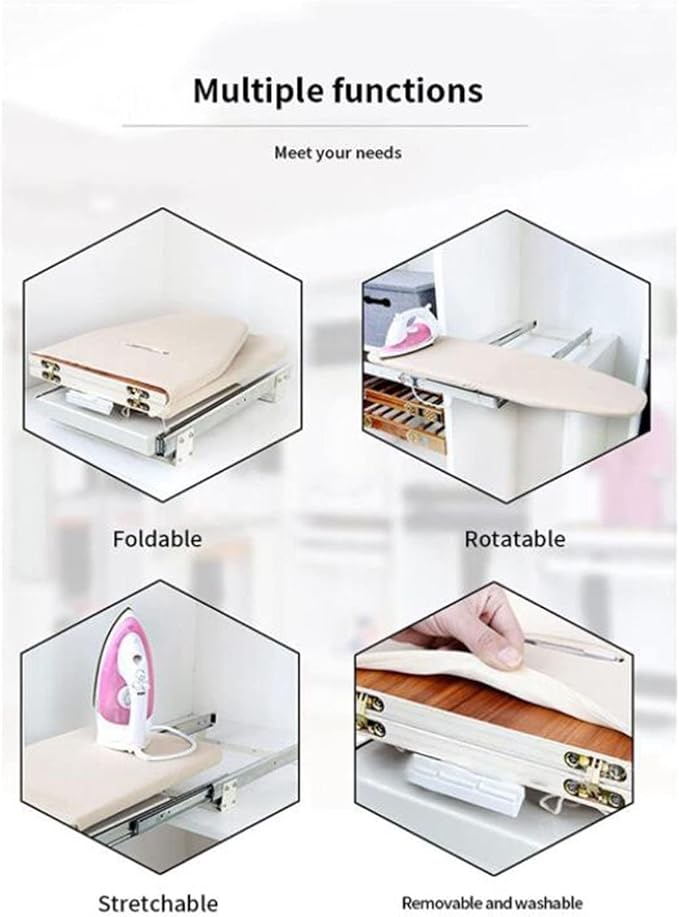 Ironing Board Wooden Folding Ironing Board Rotatable 90° Drawer Ironing Platform - Image 7