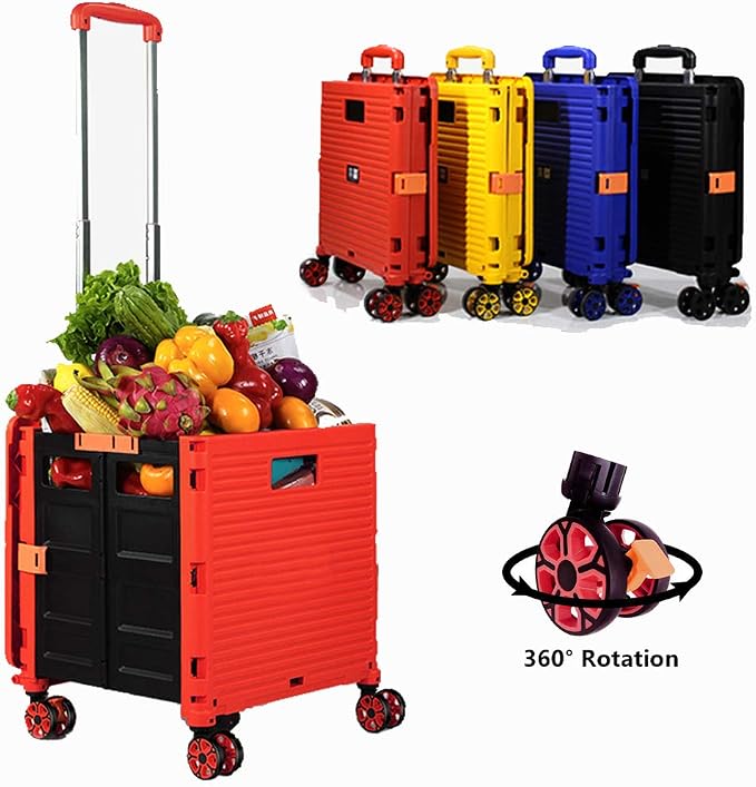 Foldable Utility Cart Folding Portable Rolling Crate Handcart Shopping Trolley - Image 9
