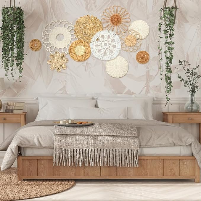 Tatuo 11 Pcs Boho Wall Basket Decor Decorative Bulrush Woven Basket Wall Decor - Image 5