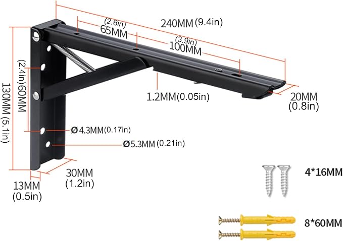 2 Pack Heavy Duty Floating Shelf Brackets Iron Metal Wall Mounted Folding - Image 2