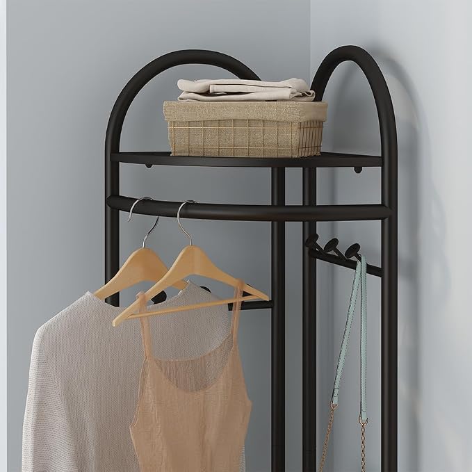 Black Corner Hall Tree, Freestanding Garment Rack - Image 5