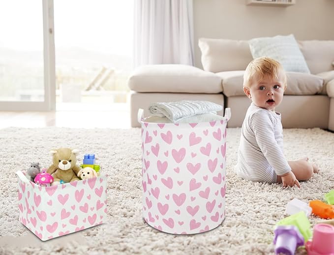 Pink Heart Laundry Hamper, Laundry Basket, Girls Nursery Hamper, Waterproof - Image 4