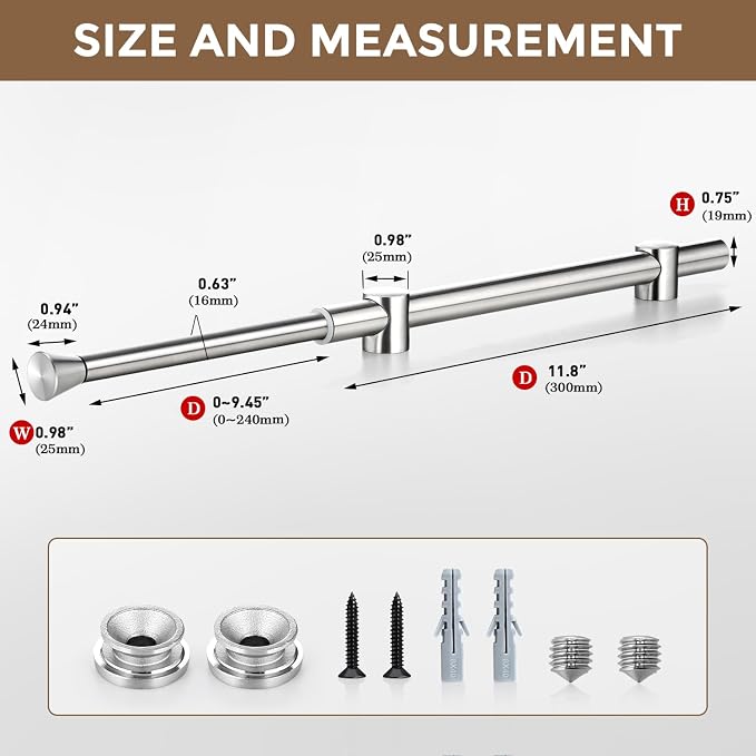 12" Valet Rod for Closet Pull Out, Heavy Duty Slide-Out Closet Rod for Hanging - Image 5