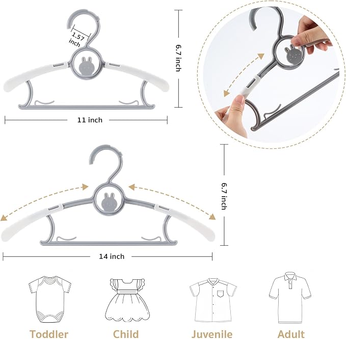 Baby Hangers for Closet Adjustable, Extendable & Stackable Kids Hangers - Image 2